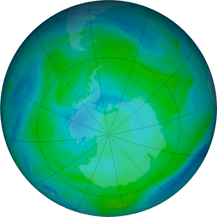 Antarctic ozone map for 26 January 2019
